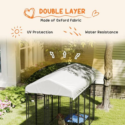 PawHut Outdoor Dog Kennel with Roof, 8' x 4' x 6' Heavy Duty Welded Wire Dog Playpen Enclosure with Escape-Proof Lock, UV-Resistant & Waterproof Cover, for Medium Dogs, Chickens, Ducks, Silver - size: 96.0"L x 48.0"W x 72.0"H, style: Single Room