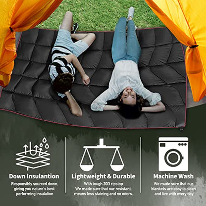Outdoor Puffy Camping Blanket, Lightweight Down Alternative Puffy Printed Camping Large Ultra Warm Hammock Top Quilt Waterproof Blanket for Traveling Picnic Beach Party Cold Weather (Black) - color: Black