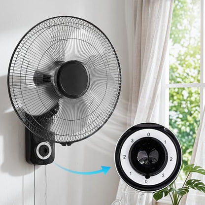 Winado 16 inch Oscillating Wall Mount Fan, Quiet 3-Speed Indoor Fan with 60° Adjustable Tilt, Pull-Chain Easy to Control, Space-Saving Cooling for Home, Office, Greenhouse