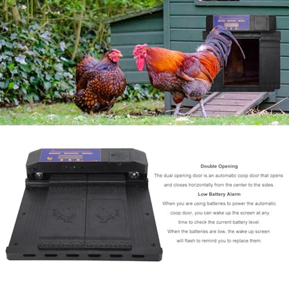 Smart LED Screen Automatic Chicken Coop Door with Timer, Chicken Coop Door Double Open Design for Poultry Breeders and Backyard Livestock Keepers