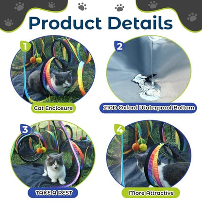 CypherX Outdoor Rainbow Cat Enclosure, 7-in-1 Portable Pop Up Cat Tents and Tunnels for Outside, Outdoor Catio Mesh Pet Playpen House, Large Playground for Large Cats and Other Animals - size: 7 in 1 Kingdom(18"W)