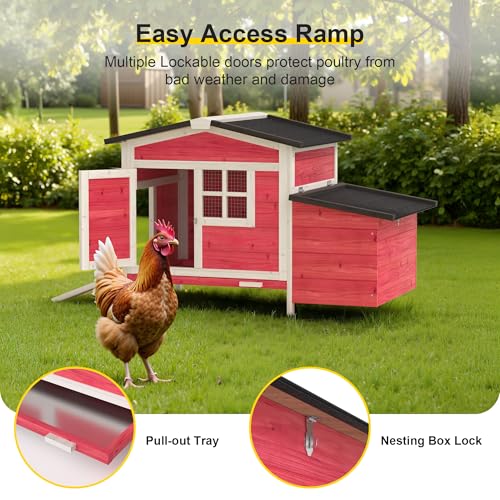 GOJOOASIS Chicken Coop for 2 Chickens Outdoor Rabbit Hutch Chicken House Cage with Ramp & Nesting Box for Small Animals (Red) - color: Red