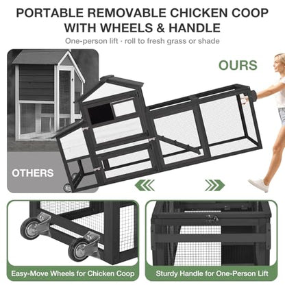 Large Chicken Coop, 80.7" Outdoor Wooden Hen House with Run, Ramp & Leakproof Pull-Out Tray, Weatherproof Design, for 3-5 Chickens - Black - color: Black (AIR72-B)