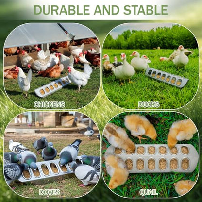 Potchen 2 Pcs Slide-top Poultry Feeder Durable Galvanized Metal Chicken Feeder Trough with Removable Top Trough Multi-Hole Tray for Pigeon Quails Duckling Birds Duck Chicken(12 Inch) - size: 12 Inch