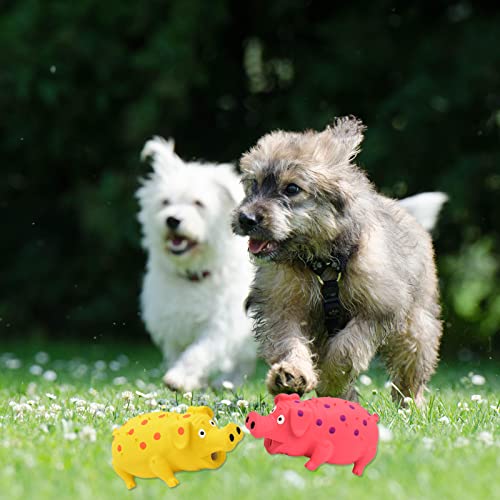 Pig Squeaky Dog Toy, 2 PCS Interactive Rubber Dog Chew Toy - Durable Latex Spot Grunting Pig Toys that Oink for Small Medium Large Dogs (Yellow, Pink) - color: Yellow, Pink