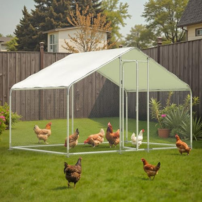Large Metal Chicken Run, Chicken Coop with Lockable Door Spire Shape Walk-in Chicken Hen House with Waterproof & Anti-UV Cover for Duck Rabbit Habitat Cage Outdoor Poultry Cage for Yard Farm - size: 118.1"L x 78.7"W x 78.7"H