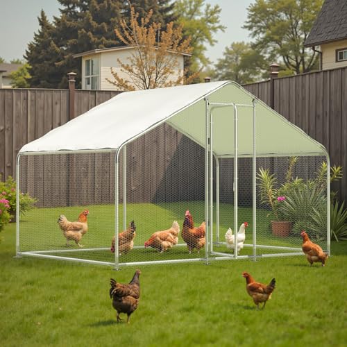 Large Metal Chicken Run, Chicken Coop with Lockable Door Spire Shape Walk-in Chicken Hen House with Waterproof & Anti-UV Cover for Duck Rabbit Habitat Cage Outdoor Poultry Cage for Yard Farm - size: 118.1"L x 78.7"W x 78.7"H