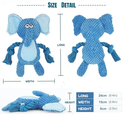 Cotton Rope Squeaky Dog Toy with Crinkle Paper – Interactive Plush Chew Toy for Small & Medium Puppies, Elephant Design - color: Blue