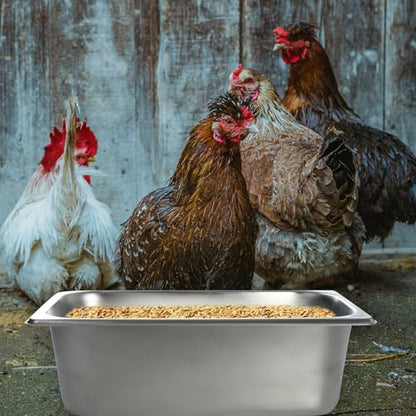 FlidRunest Heavy Duty Metal Chicken Feeder Trough, Durable Duck Water Feeder, Large Capacity Livestock Water Pan for Duck Pig Chick Deer, Easy to Clean