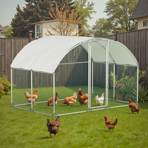 Large Metal Chicken Run, Chicken Coop with Lockable Door Round Shape Walk-in Chicken Hen House with Waterproof & Anti-UV Cover for Duck Rabbit Habitat Cage Outdoor Poultry Cage for Yard Farm - size: 119.0"L x 79.0"W x 80.0"H