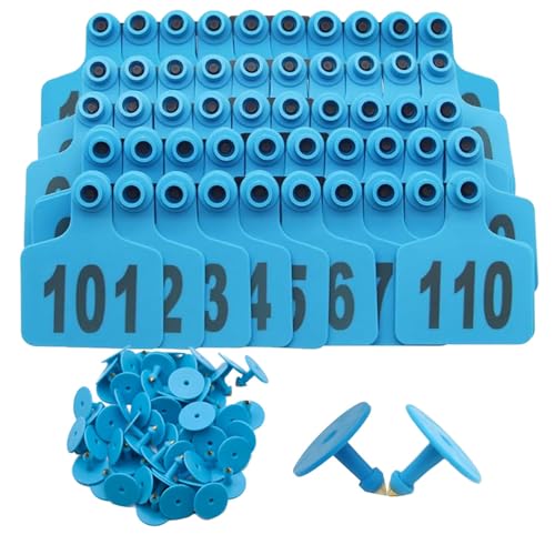 Cattle Ear Tags Cows Animal Identification Ear Tags with Numbers 001-100/101-200/201-300/301-400/401-500 for Cattle Goat Pigs Cow 101-200 Blue - color: Blue, size: 101-200