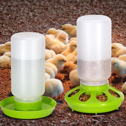 Chick Feeder and Waterer Set, Chick Starter Set 2 in 1, Chicken Waterer and Feeder, 1L Poultry Watering and Feeding Station, Quail Feeders and Waterers for Home Use - color: Green