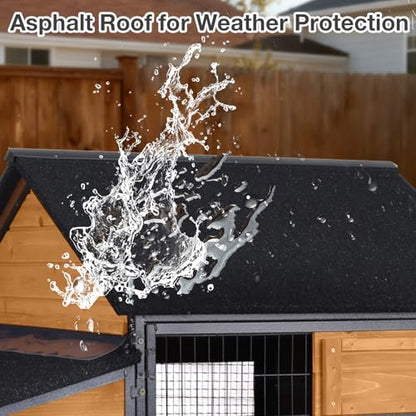 85.6" Chicken Coop with Wheels and Large Run, Heavy Duty Metal Frame Wooden Hen House for 4-6 Chickens, Mobile Poultry Cage with 3 Nesting Boxes, Waterproof Asphalt Roof & Anti-Predator Locks - color: Orange