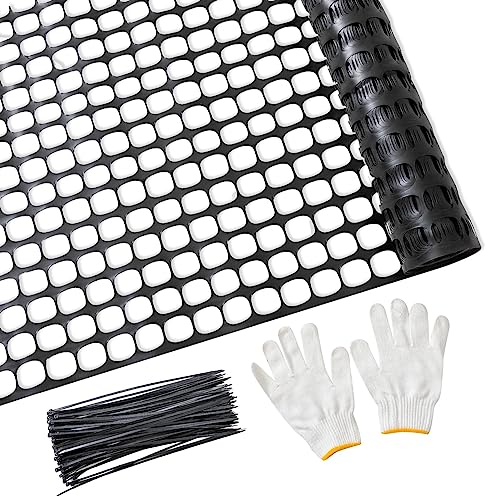 PotatoLife Plastic Mesh Fence Safety Fence, 4'x100' Roll with 100 Zip Ties, Resuable Temporary Netting for Garden Fencing, Construction, Snow Fencing, Animal Barrier, Poultry, Deer, Patio, Black - color: Black, size: 15.48 lb/roll