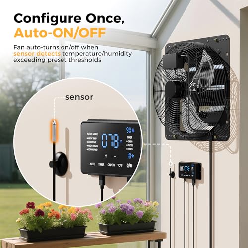 CAMMOO 16 Inch Exhaust Fan, 1550 CFM, with Temp Humidity and Speed Control | 10-Speed EC Motor Attic Fan with Thermostat, 6 Inch Large Touchscreen Controller, for Greenhouse, Garage Ventilation