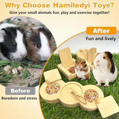 Hamiledyi 3 Pack Guinea Pig Foraging Toys Interactive Wooden Rabbit Enrichment Toys Hamster Hide Treats Snuffle Puzzle Game for Chinchilla Bunny Rat Gerbil