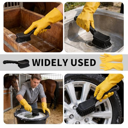 2Pcs Horse Bucket Brush Trough Scrub Water Trough Scrubber with Gloves Durable Plastic Utility Brush Heavy-Duty Non-Slip Handle Cleaning Scrub for Livestock Farm