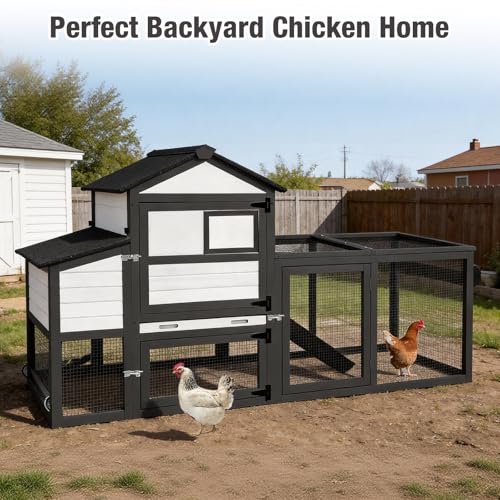 Mobile Chicken Coop Wooden with Wheels, Expandable Outdoor Chicken Tractor with Nesting Box & Pull-Out Tray, Easy-Clean Poultry Coop for 2–3 Chickens & Ducks - color: Black