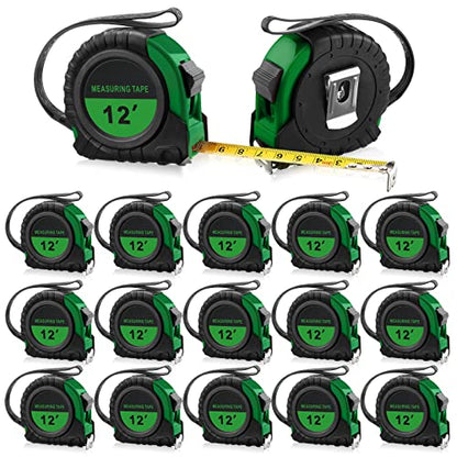 Xinnun 20 Pieces Tape Measures Bulk 12 FT Green Retractable Measuring Tapes Small Easy Read Measurement with Pause Buttons for Adults Engineer Contractors Decorator, Standard Inches and Metric