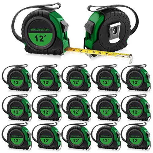 Xinnun 20 Pieces Tape Measures Bulk 12 FT Green Retractable Measuring Tapes Small Easy Read Measurement with Pause Buttons for Adults Engineer Contractors Decorator, Standard Inches and Metric