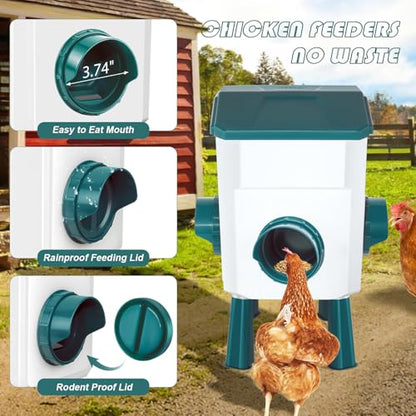Chicken Feeder and Waterer Set 3 Gallon/26.4 Pounds, Automatic Chick Feeder and Waterer Set No Waste, Poultry Feeder Large for Hens/Ducks/Poultry - color: Blue