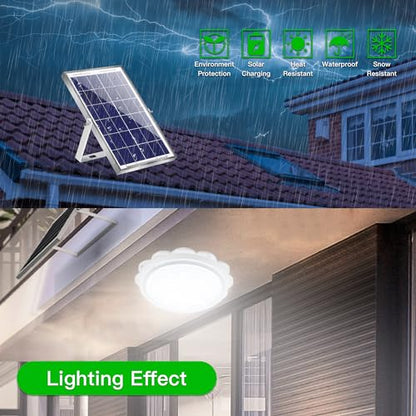 MEIHONG Solar Ceiling Light, Porch Ceiling Light with Remote, Dimmable Solar Shed Lights with Timer, Gazebo Lights with Dusk to Dawn Sensor/Timer/3 Color - color: White