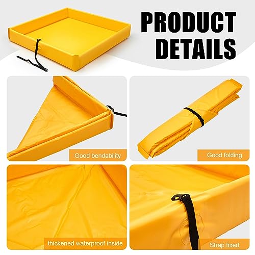 Wettarn Folding Duck Pond 3'x 3' Portable Spill Containment Berm Wall Containment Berm (Yellow) - color: Yellow, size: 3*3ft