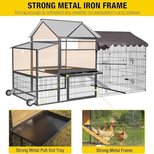 Chicken Coop All-Iron Frame Large Hen House Mobile Poultry Cage with Nesting Box,Metal Run,Waterproof Rain Cover Duck Coop, 85" - size: 85.6"L x 48.2"W x 48.2"H
