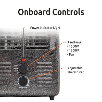 EZ-HEAT 1,500-Watt Portable Milkhouse Style Utility Space Heater with Adjustable Thermostat, Overheat Protection, and Safety Tip-Over Switch, Speckled Gloss, MTFH-01C - color: Gloss Black