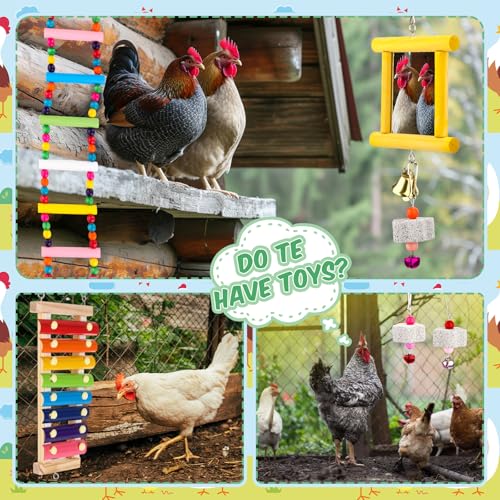 Ripeng 7 Pcs Chicken Toys for Coop Set Chicken Enrichment Toys Including Xylophone Mirror Large Chick Beak Grinding Calcium Stone Ladder with Bell Accessories for Coop Hens Parrots