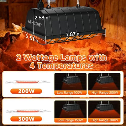300W Heat Lamp for Chickens Brooder Heater 2PCS Chicken Coop Heater Upgraded 12000H Carbon Fiber Bulbs Adjustable 2 Mode Temp Safe Fire Proof Chicken Heating Plate UL-Certified for Poultry Duck Quail - size: Small(1 Frame + 2 Tubes)