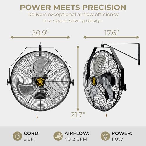 ZeboZap Walll and Pillar Mount Fan18 Inch IP44 Waterproof, 10ft Power Cord, 3 Speed, 4000CFM, Best for Commercial, Warehouse, Greenhouse, Workshop, Covered Patio, Gazebo and Factory, ETL Certified