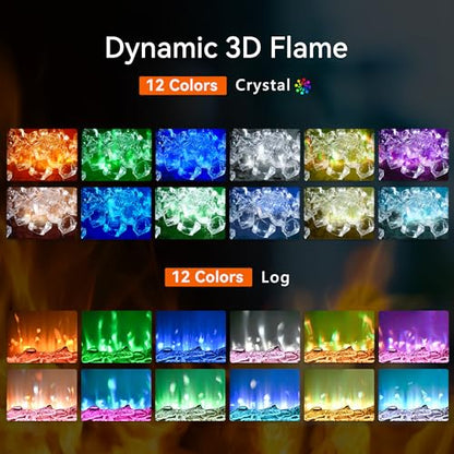 EUHOMY 50 Inch Electric Fireplace Wall Recessed and Wall Mounted with Adjustable Flame Color, Fireplace Heater with Remote Control, Linear Fireplace with Timer, Touch Screen, Log & Crystal, 750/1500W - size: 50 Inch