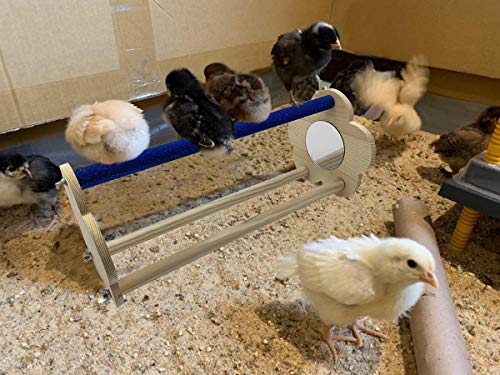 Chicken Perch for Chicks Chicken Roosting Bar Wood Stand with Mirrors Chick Stand Trainning Perch Toy
