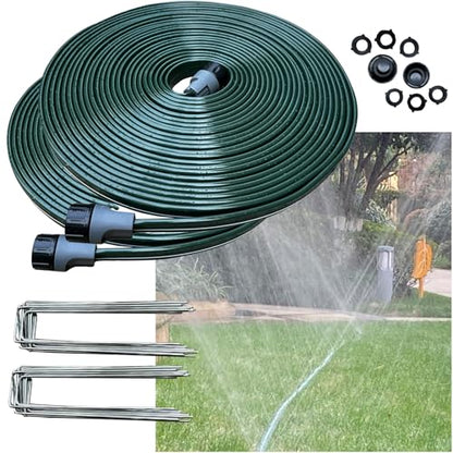 Watoo 2026 Sprinkler Hose & Soaker Hose for Yard - 100 FT Reinforced Flat Garden Hose with Holes, Heavy Duty No-Kink Lawn Irrigation Hose (Includes Stakes, High Pressure Spray) - size: 100FT(50FT*2)