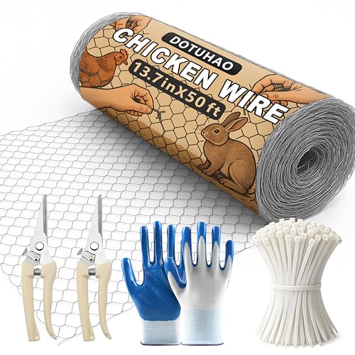 Chicken Wire, 13.7 in x 50 ft Garden Fence, Wire Mesh, Chicken Wires Fencing, Mesh Hexagonal Galvanized Metal Poultry Netting for Chicken Coop Rabbit Dogs Barrier (13.7 in x 50 ft) - size: 13.7 in x 50 ft