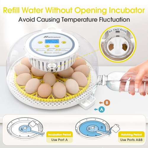 Sailnovo 18 Eggs Incubator for Hatching Eggs with Automatic Egg Turning, Humidity Level Display, Egg Candler, Hatch Days & Incubator for Chicken Eggs,Ideal for Farm,School and Lab (Yellow)