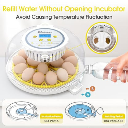 Sailnovo 18 Eggs Incubator for Hatching Eggs with Automatic Egg Turning, Humidity Level Display, Egg Candler, Hatch Days & Incubator for Chicken Eggs,Ideal for Farm,School and Lab (Yellow)
