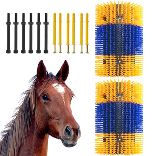 3PCS Heavy-Duty Livestock Scratching Brush, Wall-Mount Grooming & Back Scratch Brush for Horse, Cow, Goat, Pig - Easy Mount Durable Animal Brushes for Pasture, Barn & Stable - color: Blue-yellow