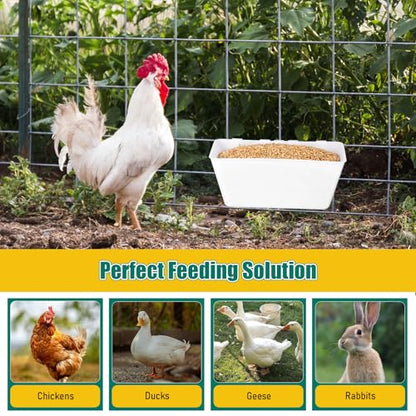 2 Pack Chicken Feeder Waterer 2.5 Quart Hanging Poultry Feeders Trough | Versatile Chicken Feeding Container with Hooks for Duck Goose Rabbit Duck Feeder Poultry and Livestock Water Trough（White） - color: White