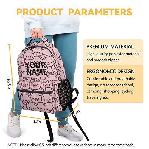 Personalized Pig Backpack Gifts with Text Name, 16 Inch Cute Pig Bookbag Durable, Lightweight, Large Capacity, Funny Animal Backpack for School Girls Kids Women - color: Style-1-1
