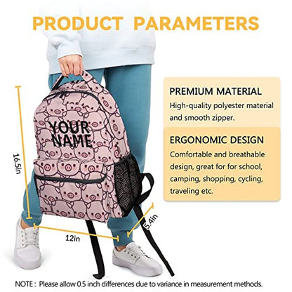 Personalized Pig Backpack Gifts with Text Name, 16 Inch Cute Pig Bookbag Durable, Lightweight, Large Capacity, Funny Animal Backpack for School Girls Kids Women - color: Style-1-1