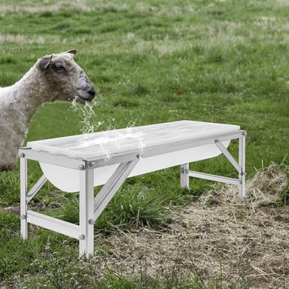 Livestock Feed Trough, 9.25 Gal Large Capacity Animal Feeder with Stand, Heavy Duty Metal Hay & Water Trough for Horses, Goats, Deer, Cattle, Chicken, Easy to Clean & Assemble (White) - color: White