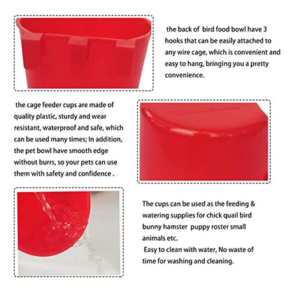 20 Pack Cage Cups Chicken Feeders Waterer Bird Water Cup Bunny Food Bowl Plastic Drinker Hanging Quail Dove Feeding Watering Dish Seed Container Coop Feeder for Parakeet Poultry Pigeon - color: Red 20 packs