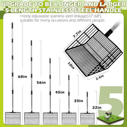 EXPAWLORER Large Chicken Poop Scooper, Adjustable Pet Coop Rake with Stainless Steel Long Handle, Heavy Duty Litter Sifting Sand Sifter Shovel Cleaning Tool Cat Chicken Coop Accessories (22"-68")