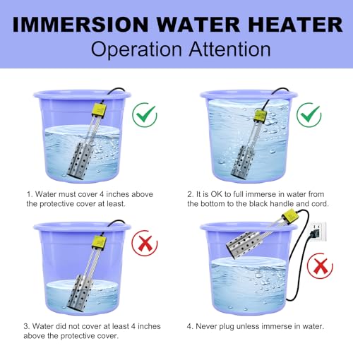 1500W Immersion Heater, GESAIL Bucket Water Heater with 304 Stainless-Steel Guard, Submersible Bucket Heater with Thermostat and Auto Shutoff, Perfect for Home Travel and Winter Job