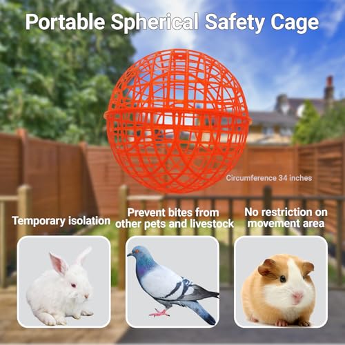 11" Ball-Shaped Movable Pigeon Chick Coop, Little Rabbit Duck Guinea Pig Safe Walking Net,Preventing Dog Bites, Predation by Eagles Wolves Cats Eagles, Pet t Safety Cage - color: RED