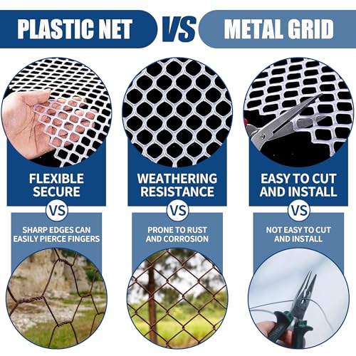 Heavy-Duty 16 inx16.4 ft White Plastic Chicken Wire Mesh, 300GSM Garden Fence with 30 Zip Ties - Flexible Poultry Netting for Balcony Barrier & DIY Crafts - color: 16ft White