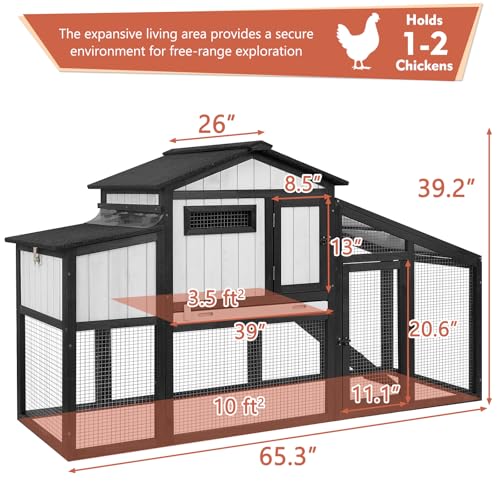Ketive 65.3" L Chicken Coop Expandable Chicken House for Outdoor Indoor with Nesting Box, Leakproof Tray and UV-Resistant Panel for 1-2 Chickens, Backyard Poultry Pet Hutch, Combinable, Black - size: 65.3"L x 26.0"W x 39.2"H
