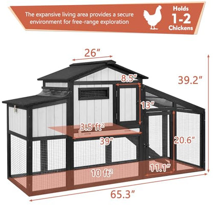Ketive 65.3" L Chicken Coop Expandable Chicken House for Outdoor Indoor with Nesting Box, Leakproof Tray and UV-Resistant Panel for 1-2 Chickens, Backyard Poultry Pet Hutch, Combinable, Black - size: 65.3"L x 26.0"W x 39.2"H